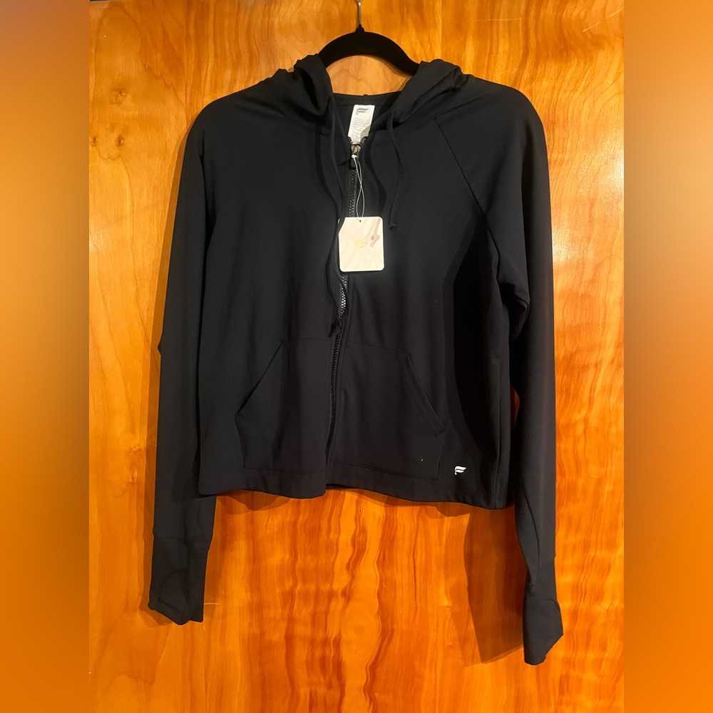 Fabletics Black Zip-Up Cropped Hoodie